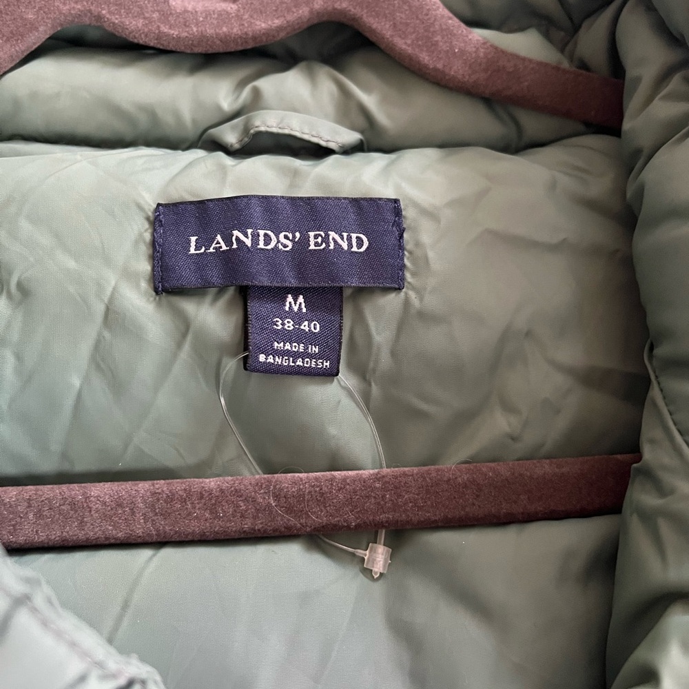 Men’s Lands' End Olive Quilted Jacket Feather Down Vest Size Medium - Picture 2 of 15